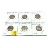 x6- Buffalo nickels, cleaned -x6 nickels -Sold by