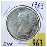 1963 Canadian silver dollar
