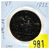 1852 Canadian penny bank token