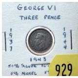 1943 British 3 pence