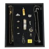 Lot, sterling silver jewelry and gold tone chain