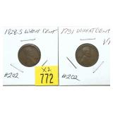 x2- Early wheat cents -x2 cents-Sold by the piece,