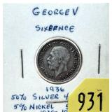 1936 British 6 pence