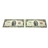 x2- $2 red seal notes series of 1953A,
