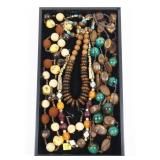Lot, wood and bead jewelry