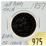 1857 Canadian half penny token