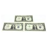 x3- $1 silver certificates series of 1957A, Unc. -