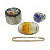 Lot, sterling silver picture jasper pin, gold