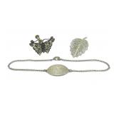 Lot, sterling silver bracelet and earrings,
