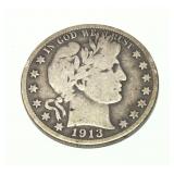 1913-S Barber half dollar