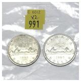 x2- Canadian silver dollars -x2 dollars -Sold by