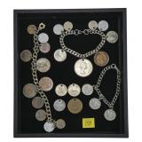 Lot, bracelets with world coins and loose holed