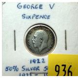 1922 British 6 pence