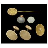 Lot, gold filled stick pin and assorted vintage