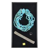 Lot, turquoise and freshwater pearl necklace,
