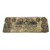Obsolete $5 Bank of Lowville, NY