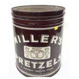 Vintage large pretzel tin marked "Miller