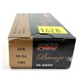 Box of .25 Auto 50-grain FMJ PMC bronze