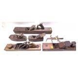 Lot, 4 assorted vintage wood planes and iron