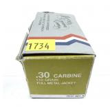 Box of .30 Cal. Carbine 110-grain FMJ Hansen