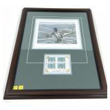 Framed Duck Stamp Print and 1989 NY Bird Stamps,