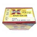 Box of 12 Ga. 2.75" rifled slugs, Super X, 25 Rds.