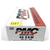 Box of .40 S & W 165-grain JHP PMC cartridges,