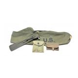 Lot: U.S. Canvas gun Case, cleaning kit, Choke