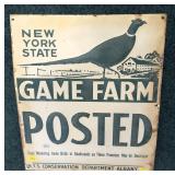 Vintage NYS Conservation Game Farm Posted tin