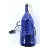 Bills blue glass wine bottle with lights, working