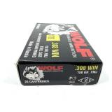 Box of .308 WIN. 150-grain FMJ Wolf cartridges,