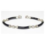 Sterling silver 7.5" black and crystal links