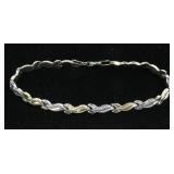 Sterling silver 7.25" leaf motif bracelet with 14K