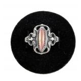 Sterling silver dentil set pink paua ring in