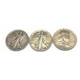 x3- Walking Liberty half dollars, -x3 half
