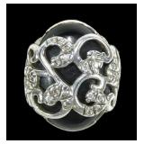 Sterling silver black stone ring with white topaz