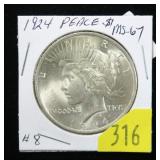1924 Peace dollar, gem BU