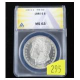 1880-S Morgan dollar, ANACS slab certified MS-63