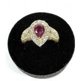 Sterling silver gold wash pear cut lab ruby ring,