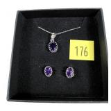 Sterling silver dentil set oval cut amethyst