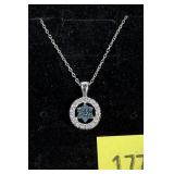Sterling silver blue diamond pendant with 18"