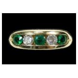 14K Yellow gold emerald and diamond band ring,