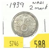 1939 German 2 marks, silver