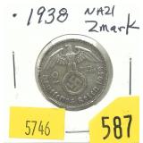 1938 German 2 marks, silver