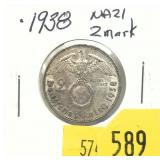 1938 German 2 marks, silver