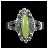 Sterling silver dentil set jade ring, size 7