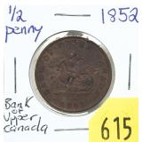 1852 Canadian half penny token