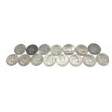 x15- Half dollars, 90% silver, -x15 half dollars,