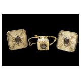 18K Yellow gold cufflinks and tie tack set with