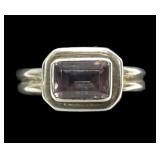 Sterling silver emerald cut bezel set amethyst